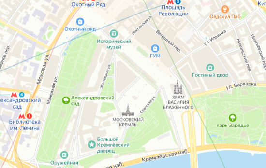 Проложите маршрут к московскому Кремлю на карте